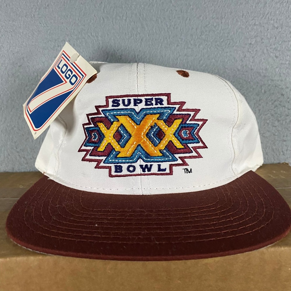 Vintage Logo 7 Super Bowl XXX Snapback Hat NFL White Maroon 1996 NWT Deadstock